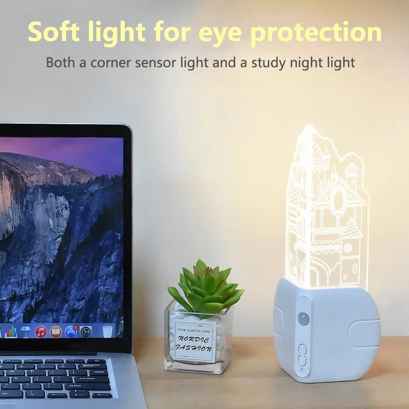 Enchanted Castle Motion Sensor LED Night Light for Kids, Rechargeable Motion Activated Nightlight for Nursery, Bedroom, Bathroom, Stairway, Hallway, Kitchen