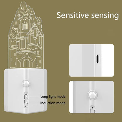 Enchanted Castle Motion Sensor LED Night Light for Kids, Rechargeable Motion Activated Nightlight for Nursery, Bedroom, Bathroom, Stairway, Hallway, Kitchen