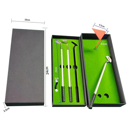 Mini Desktop Golf Pen Set, Golf Club Pen Gift Set with Putting Green, Flag, 3 Golf Clubs Pens & 2 Balls, Novelty Gift for Men, Women, Dad, Husband, Golf Enthusiast