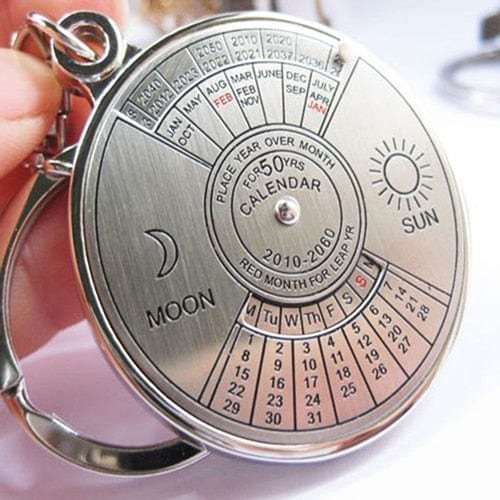 SearchFindOrder Black Eternal Timekeeper Keychain Silver Alloy Perpetual Calendar Keyring