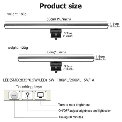 Smart Anti-Glare Computer Monitor Light Bar, USB LED Task Lamp with Touch Control, Auto-Dimming, Dimmable Features, Space-Saving Design for Home Office Desk, No-Glare Reading Light