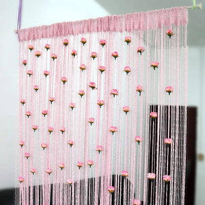 SearchFindOrder Light Pink / 100x200CM Floral Tassel Curtain Room Divider