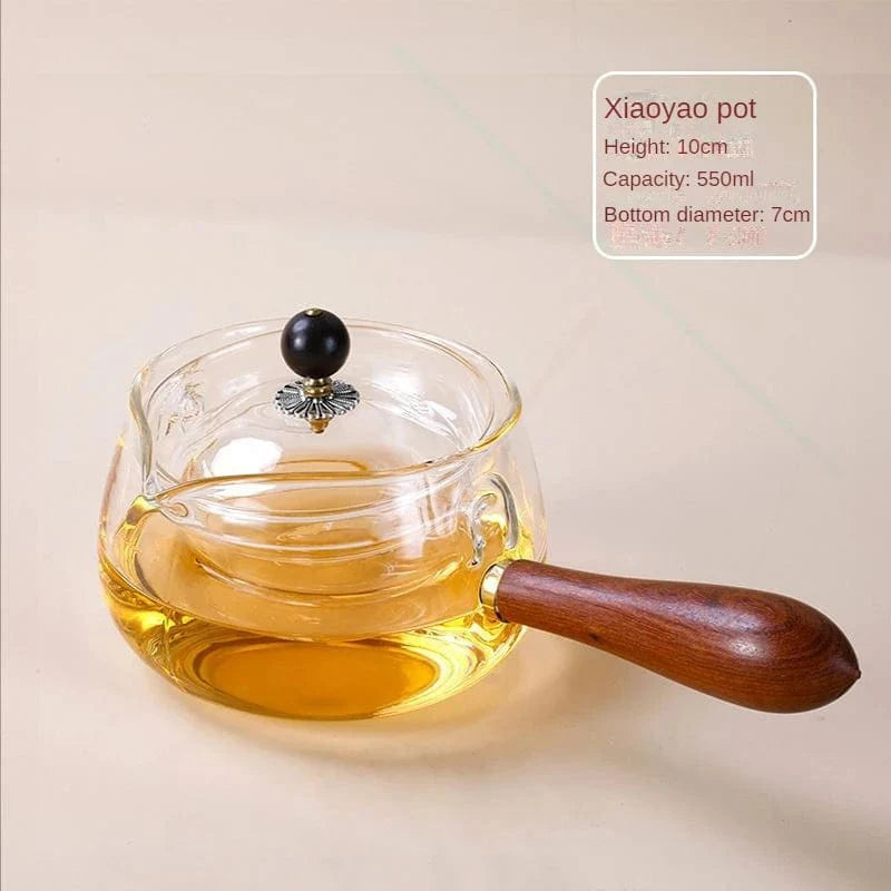 Borosilicate Glass Teapot with Infuser, 360° Rotation Tea Maker, Stovetop Safe Glass Teapot, Blooming & Loose Leaf Teapot with Wooden Handle