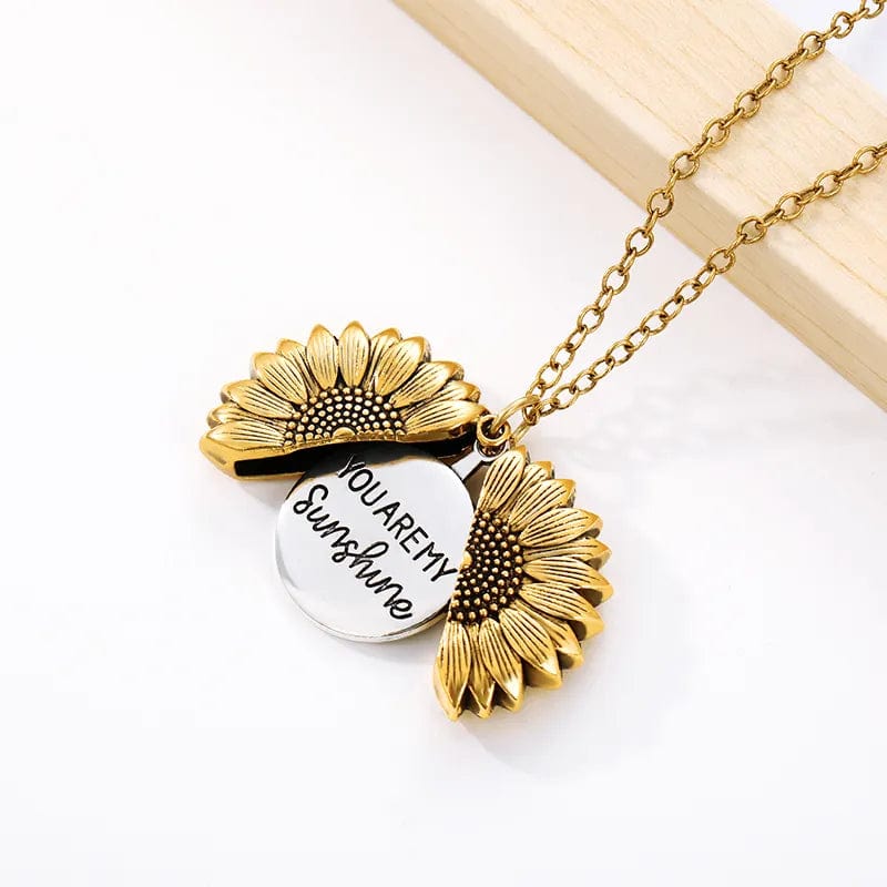 "You Are My Sunshine" Open Locket Sunflower Pendant Necklace