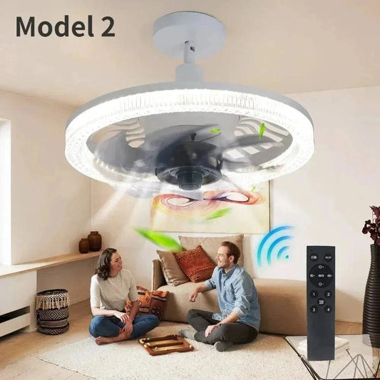 SearchFindOrder Gray Modern LED Smart Ceiling Fan With Remote Control, Suitable For Living Room, Dining Room, Bedroom, & More