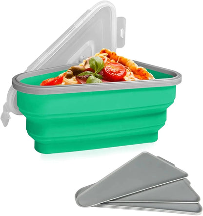 Reusable BPA-Free Pizza Storage Container with Lids and 5 Microwavable Serving Trays - Adjustable Silicone Pizza Slice Container for Space-Saving Organization