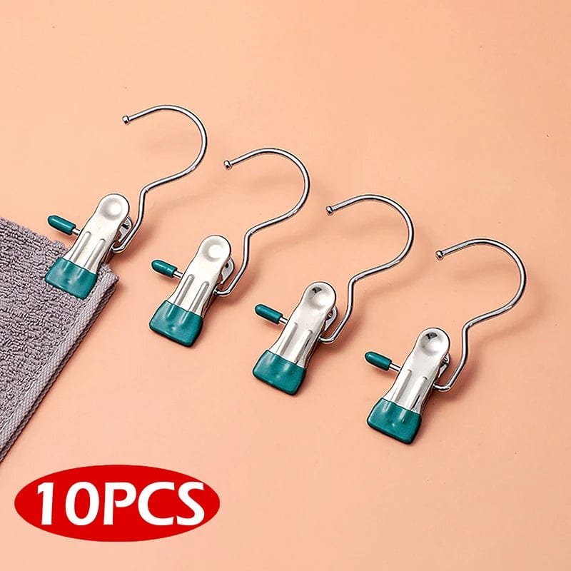 Laundry Hanging Hooks Clips, 10 Pcs Boot Hangers Heavy Duty Stainless Steel Portable Travel Drying Clothes Pins for Closet, Travel, Home