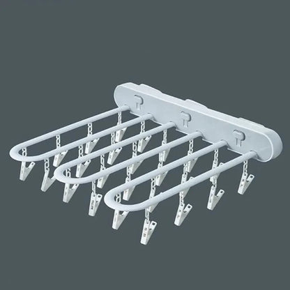 Folding Wall-Mounted Laundry Drying Rack with 24 Hanging Clips for Clothes