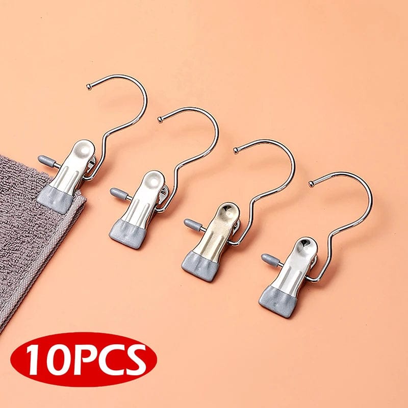 Laundry Hanging Hooks Clips, 10 Pcs Boot Hangers Heavy Duty Stainless Steel Portable Travel Drying Clothes Pins for Closet, Travel, Home