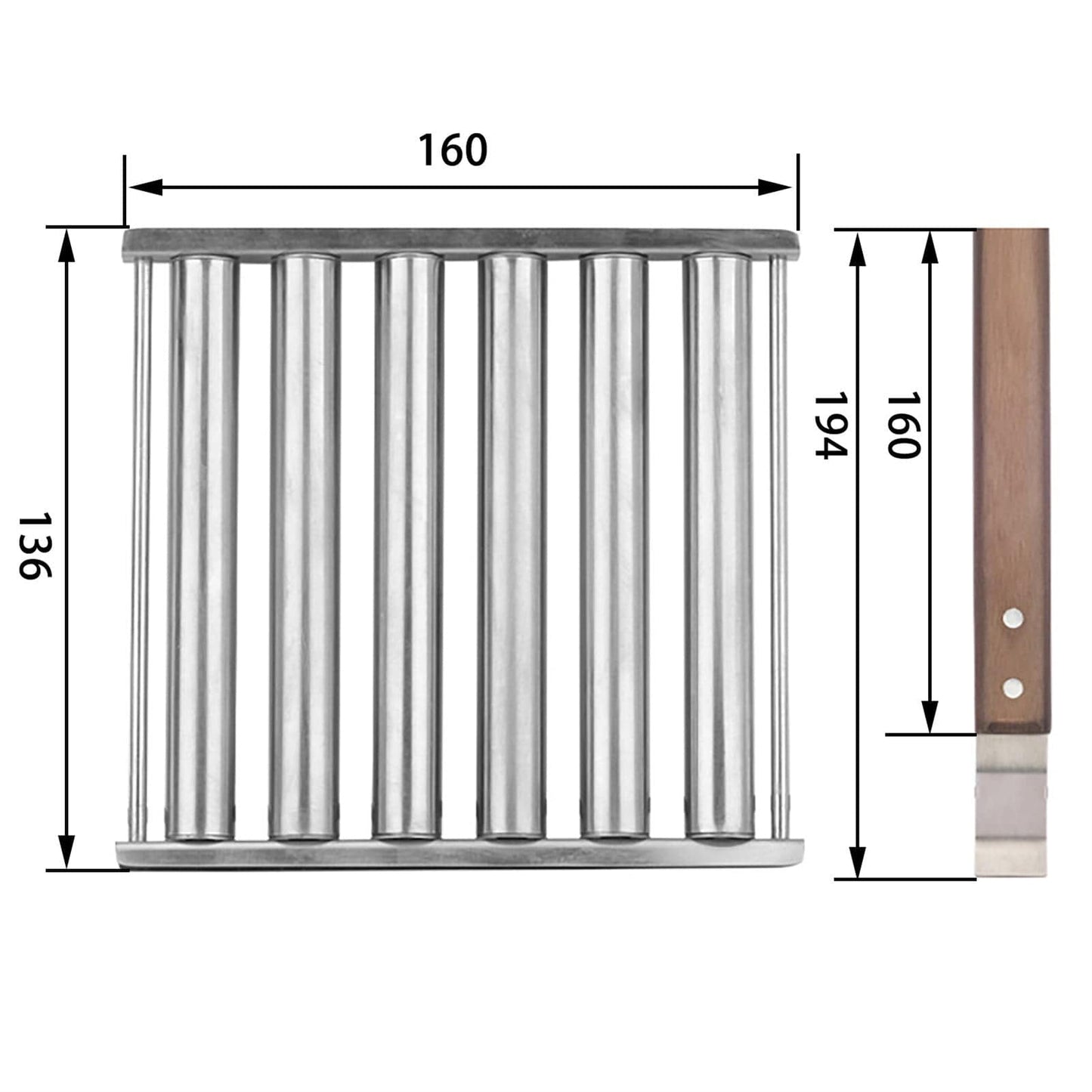 Stainless-Steel Grill Hot Dog Roller, BBQ Sausage Grilling Roller Rack with Extra Long Wooden Detachable Handle