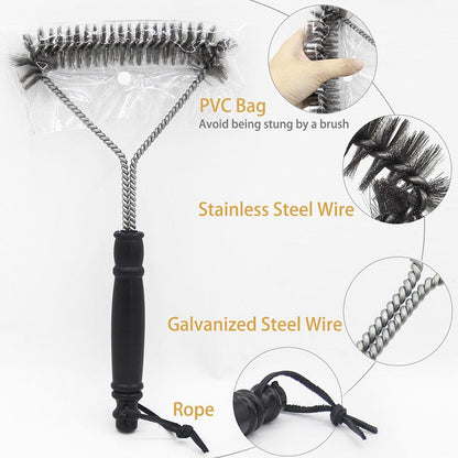 Stainless-Steel Clean BBQ Grill Brush, Bristle-Free, 100% Rust Resistant, Safe for Porcelain, Ceramic, Steel, Cast Iron