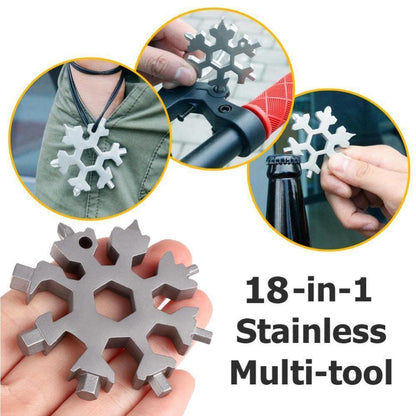 SearchFindOrder Hand Tools Silver 18-in-1 Stainless Steel Snowflake Multifunctional Tool