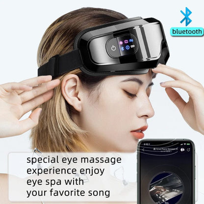 Heated Eye Massager with Bluetooth Music - Rechargeable Mask for Migraines, Dry Eyes, Dark Circles, Multi-Frequency Vibration, Improves Sleep - Ideal Gift for Women and Men