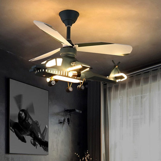 SearchFindOrder Gray / 58W / 110V Helicopter Ceiling Fan With Led Lights and Remote