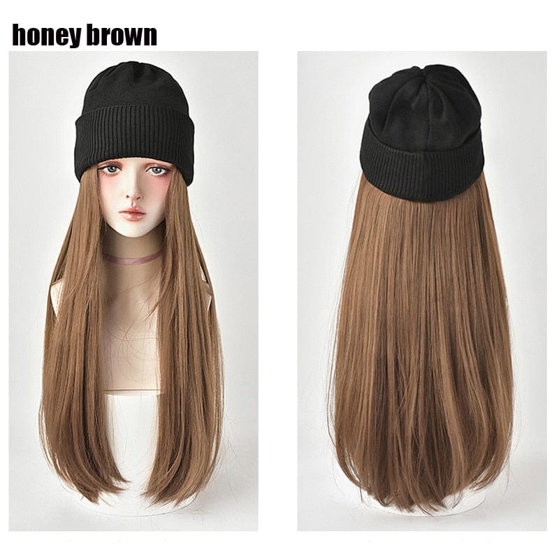 SearchFindOrder C black Knitted Long Hair Wig Beanie