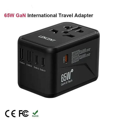 SearchFindOrder Universal Plug / Black 65W GaN 2U3C International Travel Adapter