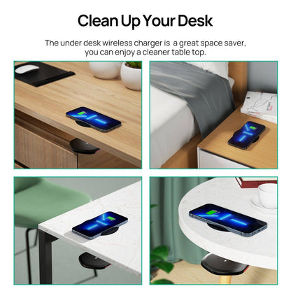 Invisible Under Table Wireless Charging Station, Hidden Furniture Desk Nightstand Wireless Fast Charger for iPhone 15/14/13/12/11/X/8 - Smart Shop (Online Store for wise shoppers) 