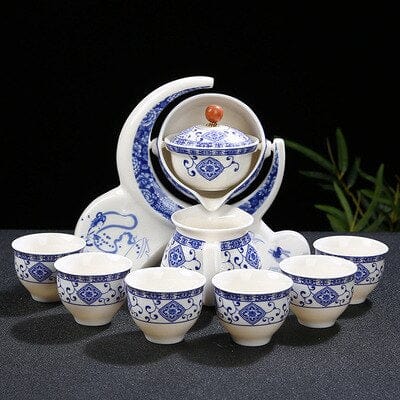 SearchFindOrder Blue Unique Ancient Chinese Porcelain Teapot Set (Eight Piece Set)