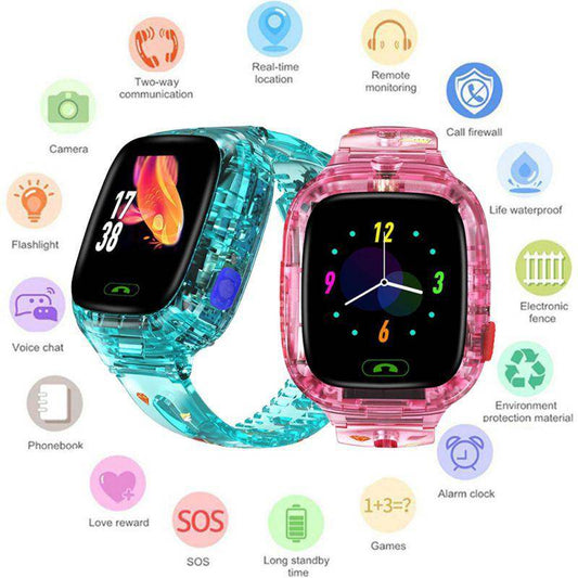 SearchFindOrder Jewelry & Watches Blue Kids Smart Watch Transparent Wifi+GPS+LBS Position IP67 Waterproof