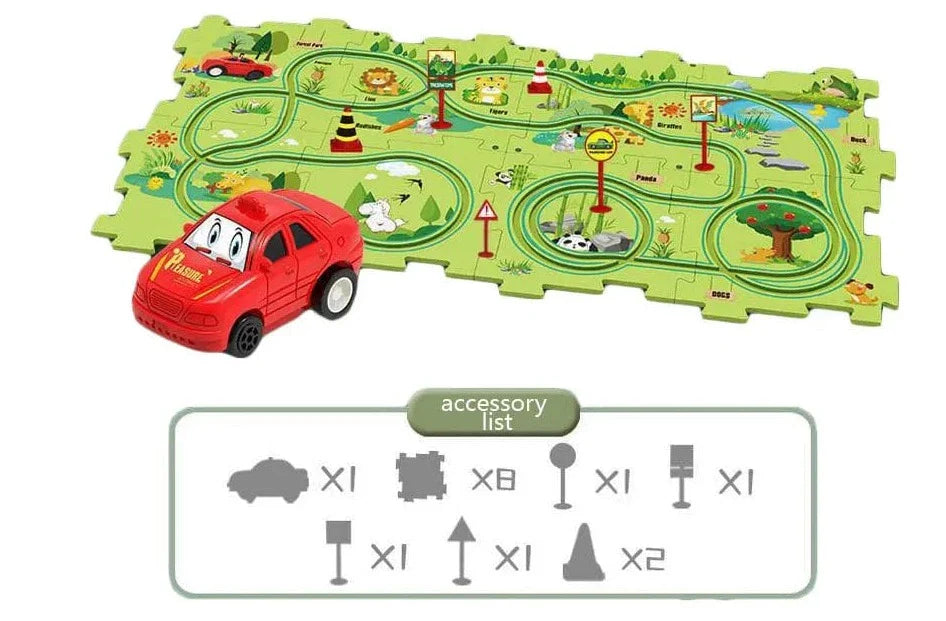 Car Track Puzzle Play Set for Kids Ages 3-6, Plastic Puzzles, Montessori-Inspired Toys