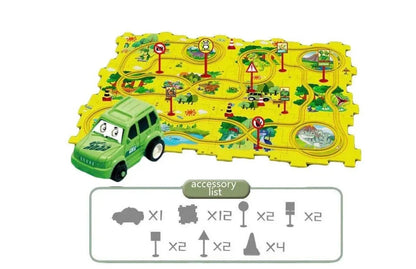 Car Track Puzzle Play Set for Kids Ages 3-6, Plastic Puzzles, Montessori-Inspired Toys