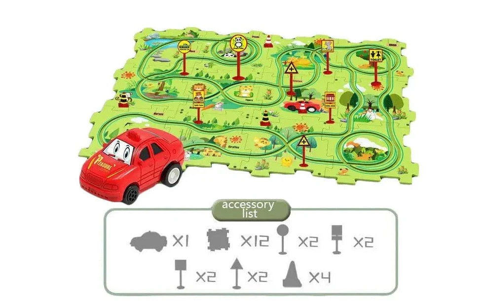 Car Track Puzzle Play Set for Kids Ages 3-6, Plastic Puzzles, Montessori-Inspired Toys