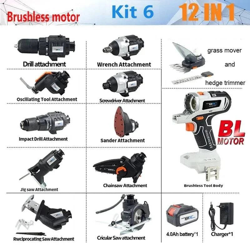 Power Pro 12-in-1 Power Tool Combo Kit, Brushless Electric Drill Multi-Head Cordless Tool Set - Smart Shop (Online Store for wise shoppers) 