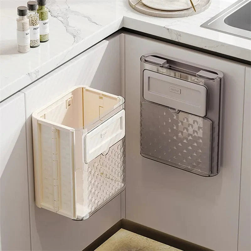 SearchFindOrder Beige Kitchen Hanging Foldable Trash Can