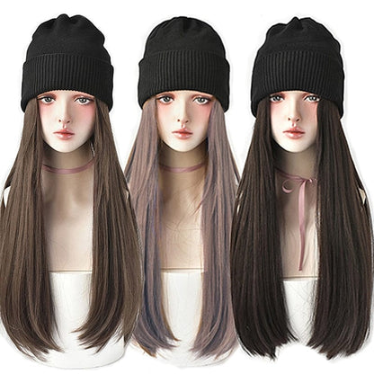 SearchFindOrder brown black Knitted Long Hair Wig Beanie