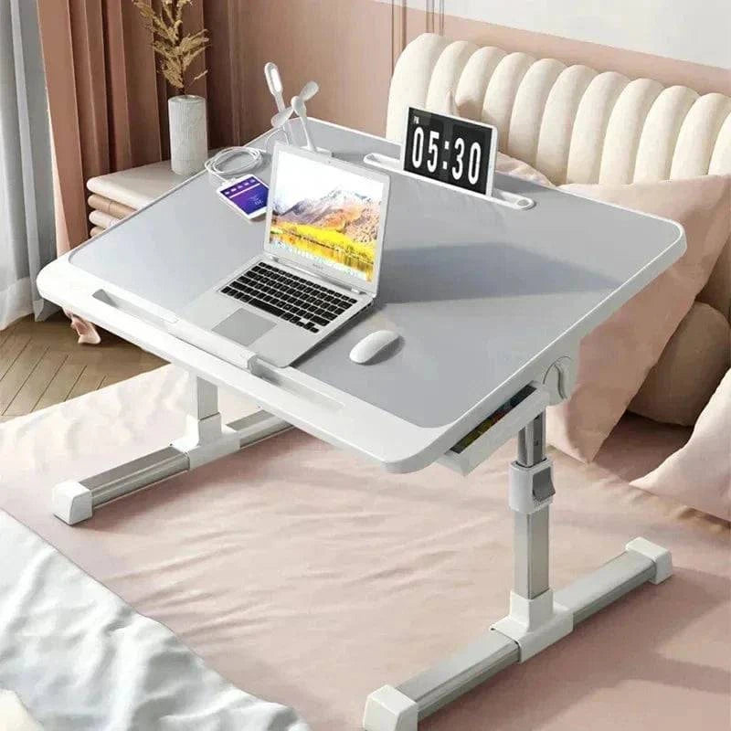 SearchFindOrder White 1 Laptop Desk with Adjustable Stand, Built-in Light, and Storage Drawer