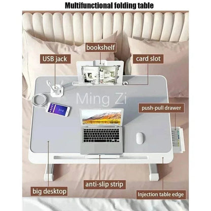 SearchFindOrder Light grey 1 Laptop Desk with Adjustable Stand, Built-in Light, and Storage Drawer