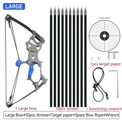 Mini Archery Compound Bow and Arrow Set, Stainless-Steel Mini Pocket Survival Hunting Bow Right/Left Hand for Target Shooting Practice, Indoor and Outdoor Entertainment, Fun Gift