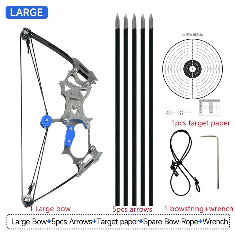 Mini Archery Compound Bow and Arrow Set, Stainless-Steel Mini Pocket Survival Hunting Bow Right/Left Hand for Target Shooting Practice, Indoor and Outdoor Entertainment, Fun Gift