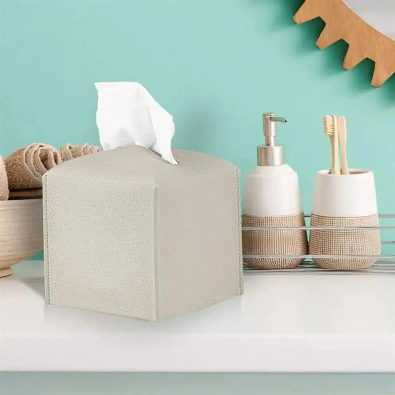 SearchFindOrder Light Gray L Leather Tissue Box Case