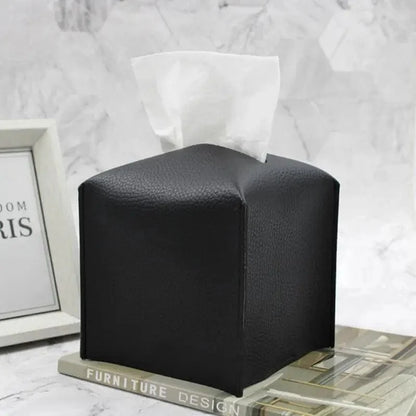 SearchFindOrder Black L Leather Tissue Box Case