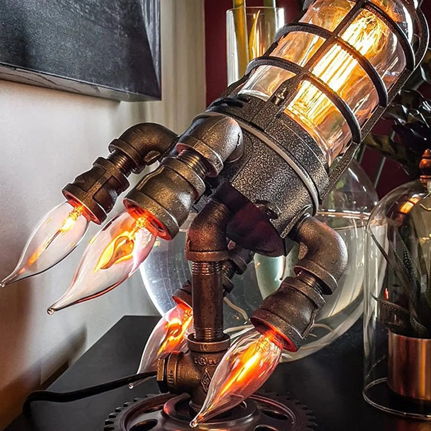 SearchFindOrder EU PLUG LED Night Light Steampunk Rocket Launching Flame Lamp