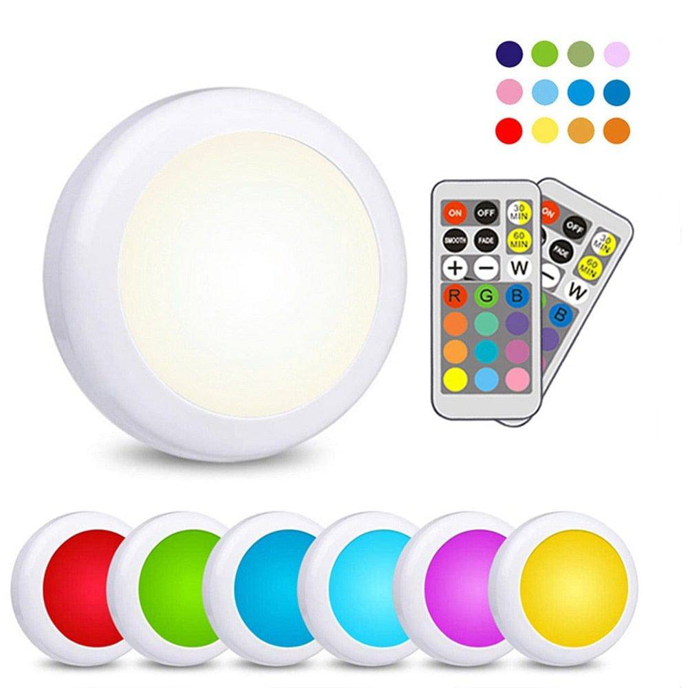 SearchFindOrder 3 lamp set / RGB / 77x77x32mm LED RGB Puck Lights with  Remote Control