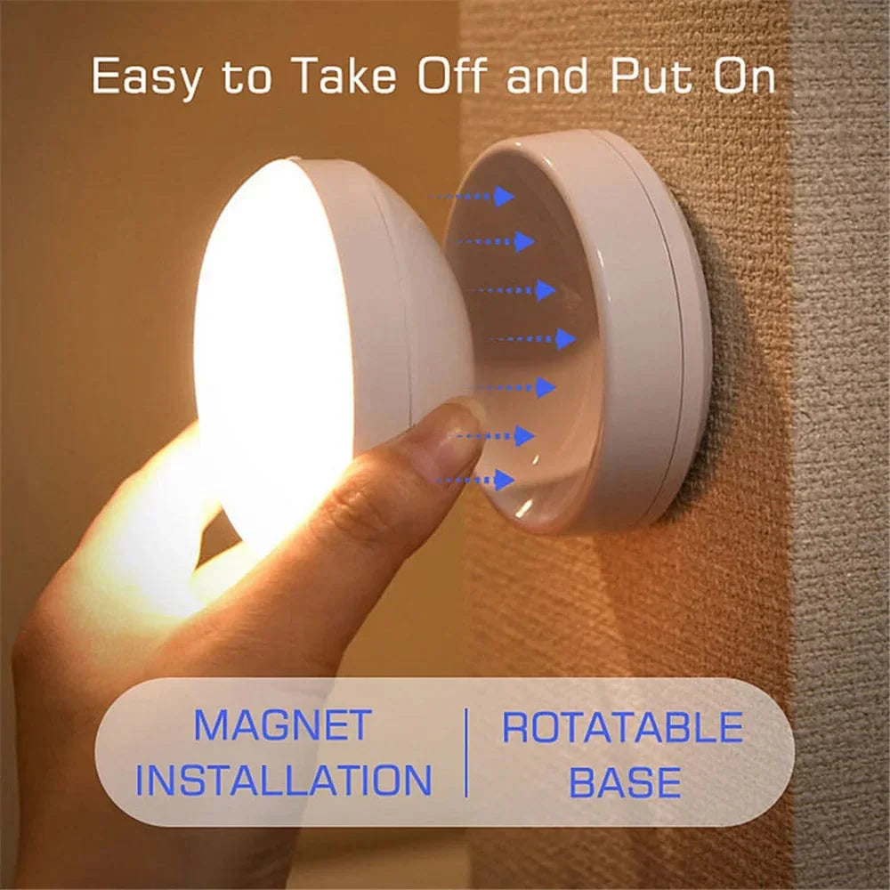 360° Directional Smart LED Night Light with Motion Sensor and Strong Magnetic Base, USB Rechargeable, Auto Sensing, Energy Efficient, Ideal for Bedroom, Bathroom, Stairs, Hallway, Cruise Cabin