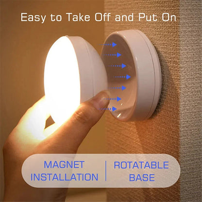 360° Directional Smart LED Night Light with Motion Sensor and Strong Magnetic Base, USB Rechargeable, Auto Sensing, Energy Efficient, Ideal for Bedroom, Bathroom, Stairs, Hallway, Cruise Cabin