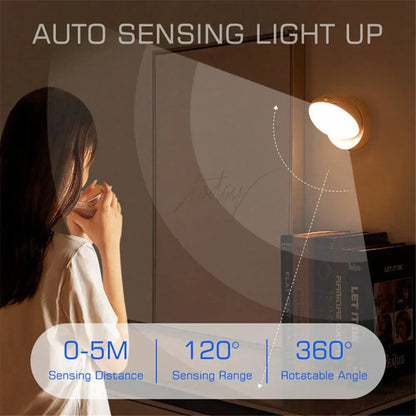 360° Directional Smart LED Night Light with Motion Sensor and Strong Magnetic Base, USB Rechargeable, Auto Sensing, Energy Efficient, Ideal for Bedroom, Bathroom, Stairs, Hallway, Cruise Cabin