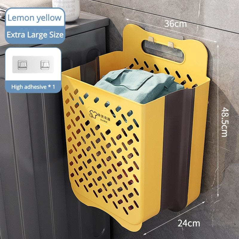 SearchFindOrder Lemon Yellow XL 1 Collapsible Hanging Laundry Basket with Handle Storage Organization Dirty Clothes Basket