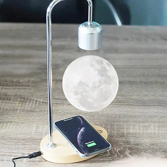 SearchFindOrder Silver Moon / Wireless charging / EU Levitating Moon Night Light & Mobile Charger