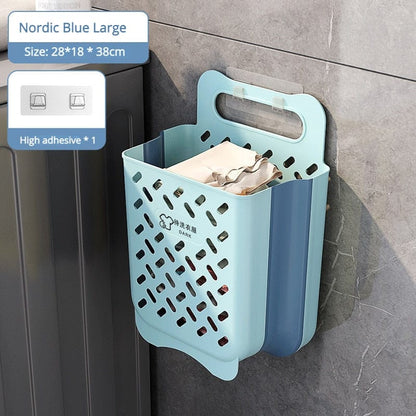 SearchFindOrder Blue L 1 Collapsible Hanging Laundry Basket with Handle Storage Organization Dirty Clothes Basket