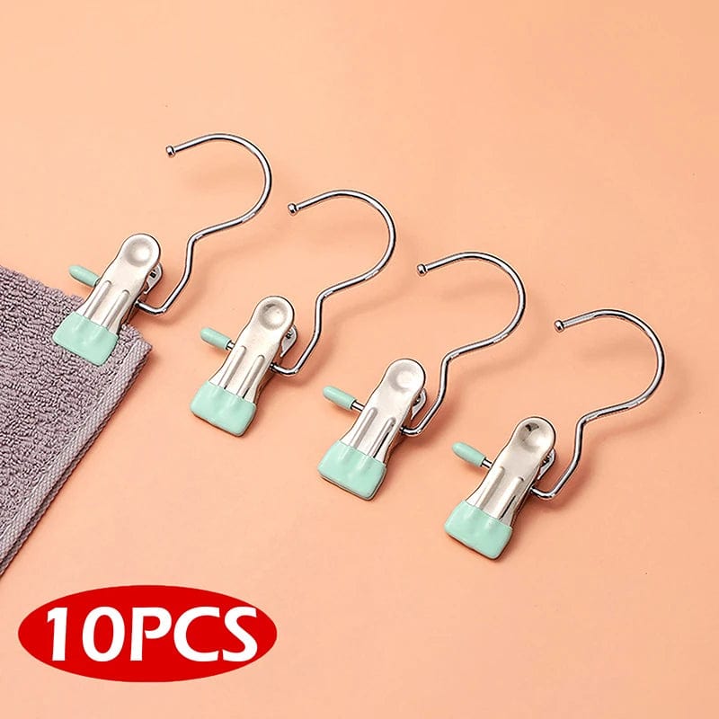 Laundry Hanging Hooks Clips, 10 Pcs Boot Hangers Heavy Duty Stainless Steel Portable Travel Drying Clothes Pins for Closet, Travel, Home