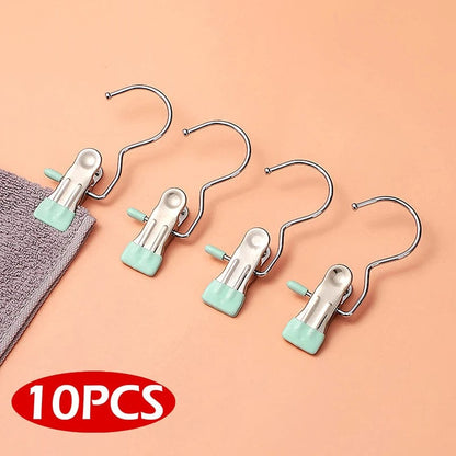 Laundry Hanging Hooks Clips, 10 Pcs Boot Hangers Heavy Duty Stainless Steel Portable Travel Drying Clothes Pins for Closet, Travel, Home