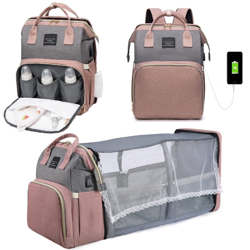 SearchFindOrder Grey silk screen / China Lightweight Foldable Baby Crib Backpack and Large Capacity Mommy Bag