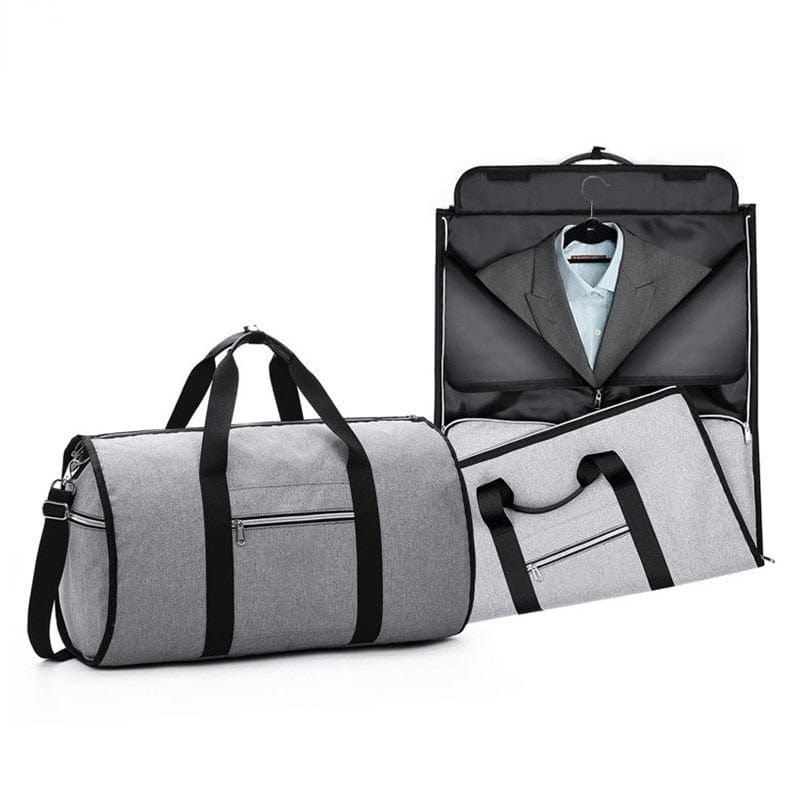 SearchFindOrder Gray Luxury Men's Garment 2-in-1 Travel Suit Storage Bag and Duffel Bag