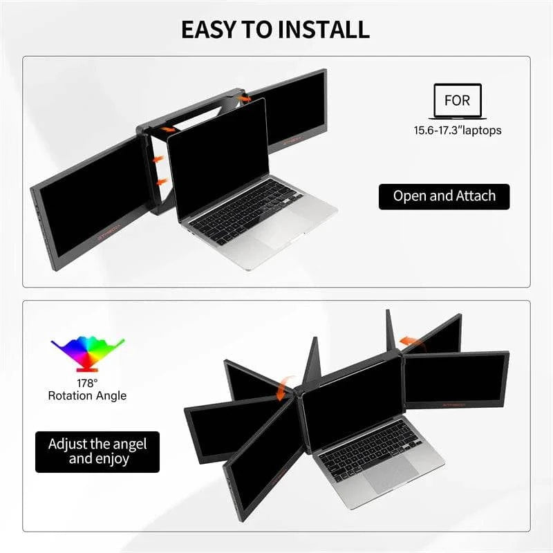 Portable Triple Laptop Monitor with Dual Extender Screens, Full View 1920x1080 IPS FHD Foldable Display for Laptops - Smart Shop (Online Store for wise shoppers) 