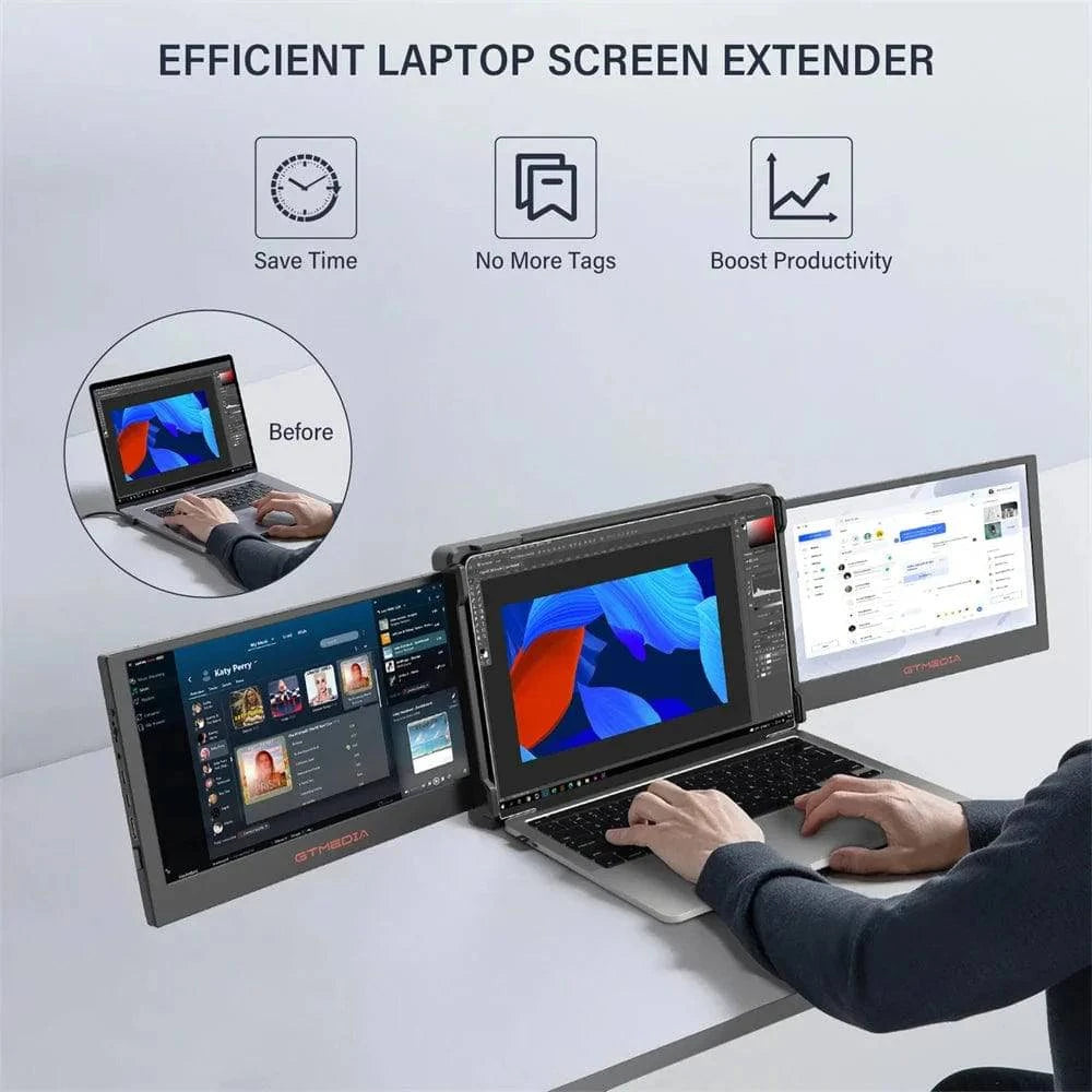 Portable Triple Laptop Monitor with Dual Extender Screens, Full View 1920x1080 IPS FHD Foldable Display for Laptops - Smart Shop (Online Store for wise shoppers) 