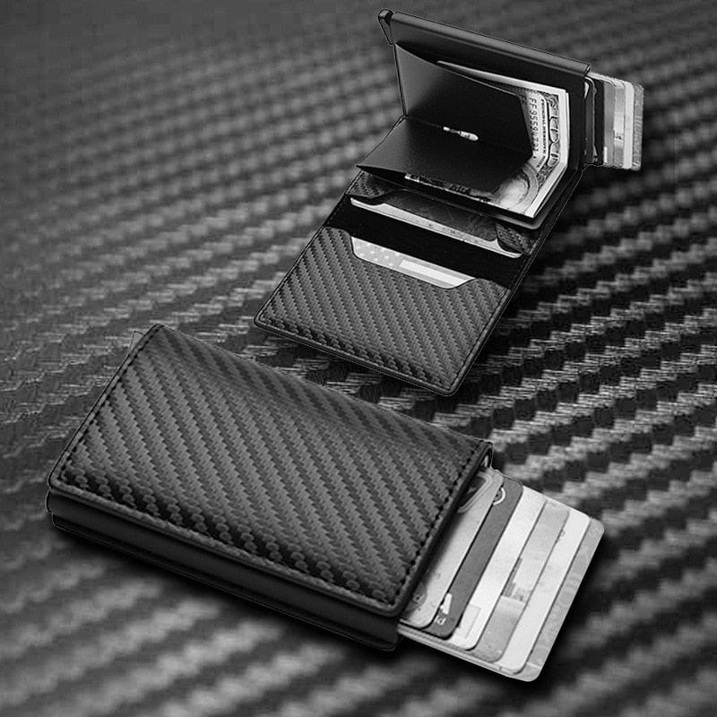 SearchFindOrder Black A Men's and Women's Carbon Fiber RFID Wallets - Slim Trifold Design